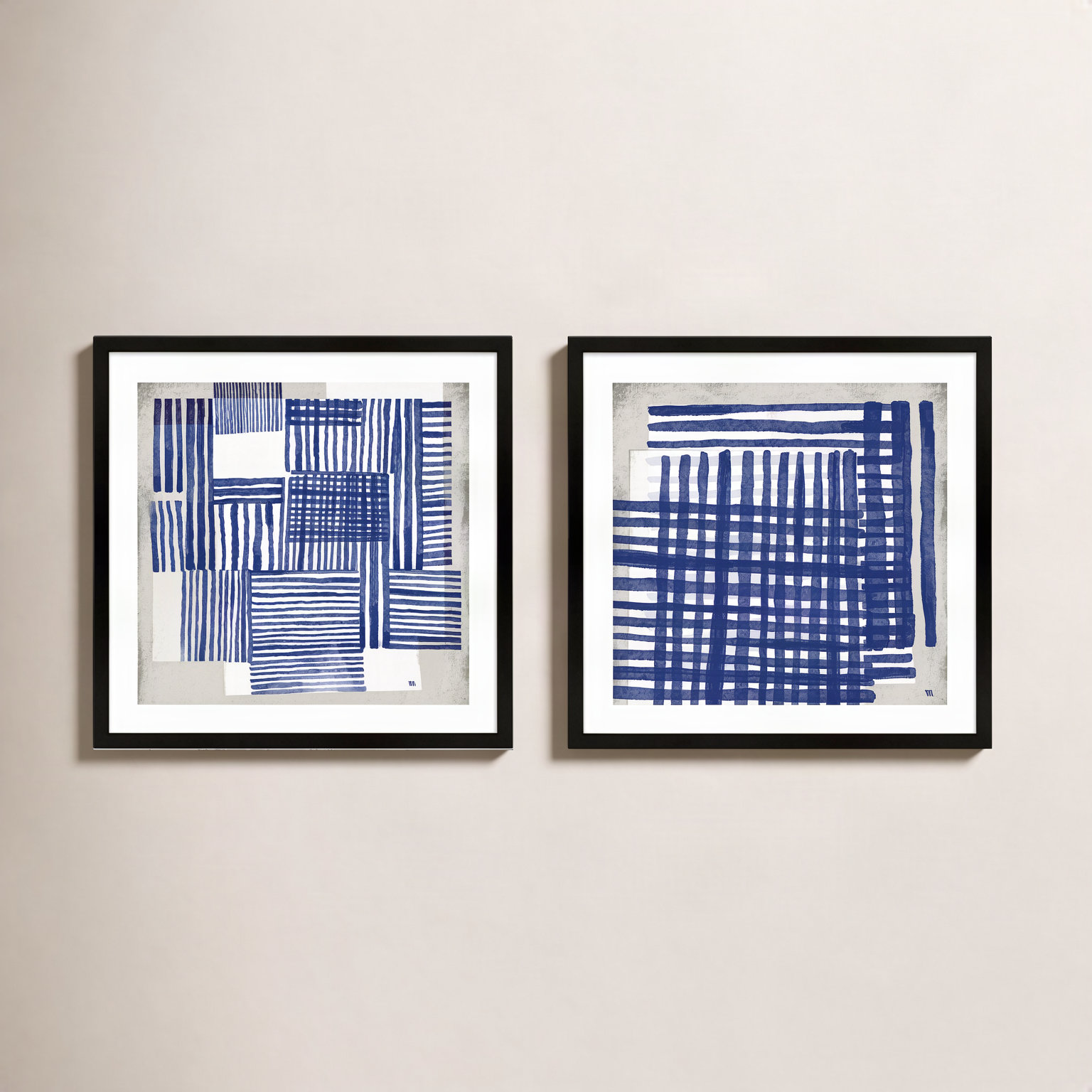 Weaving 2-Piece Painting Set by Marco Marella, Black Framed, 36" W x 36" H 