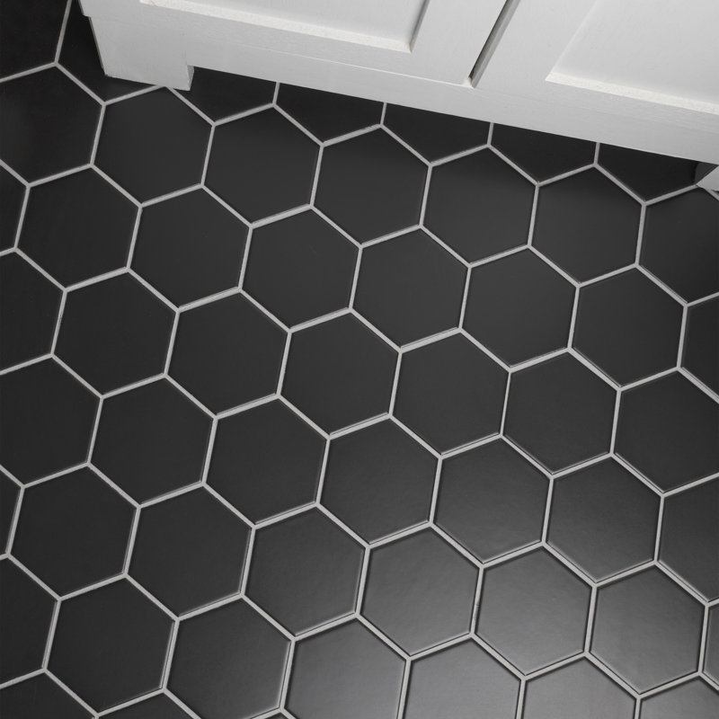 Metro Super 4" Hex Matte Black 10" x 11-1/2" Porcelain Mosaic Floor and Wall Tile