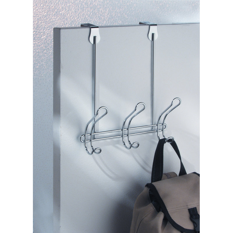Medium Silver Chrome Over-the-Door 3-Hook Rack