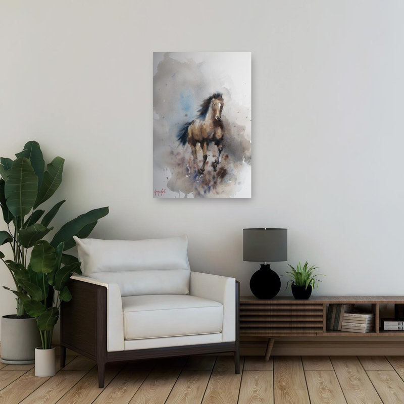 Cheval sauvage galop cheval contemporain, reproduction d'art mural, 36" H x 24" W