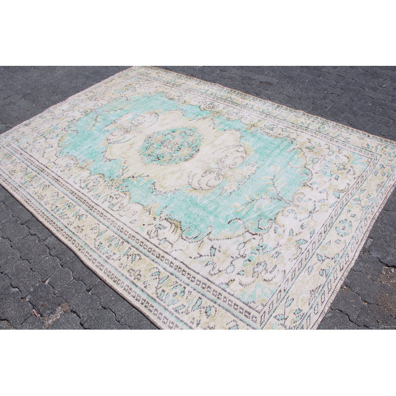 Tapis turc vintage rétro Anatolian - grand tapis vert antique idéal pour les salles à manger
