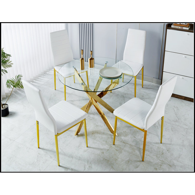 Ensemble de salle à manger de style Mid-Century moderne avec plateau en verre, pieds en métal, tables de bout et tables basses pour une utilisation polyvalente