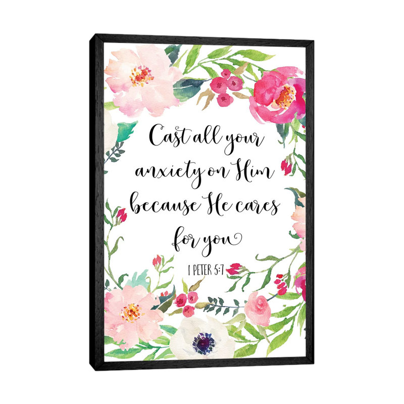 1 Peter 5:7 - Print on Canvas, 66.04cm H x 45.72cm W x 3.81cm D, Black Framed