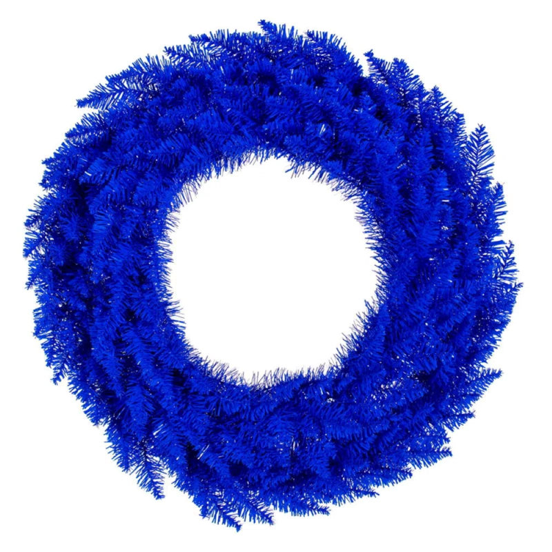 24" Blue Artificial UnLit Wreath with 210 PVC Tips, Blue