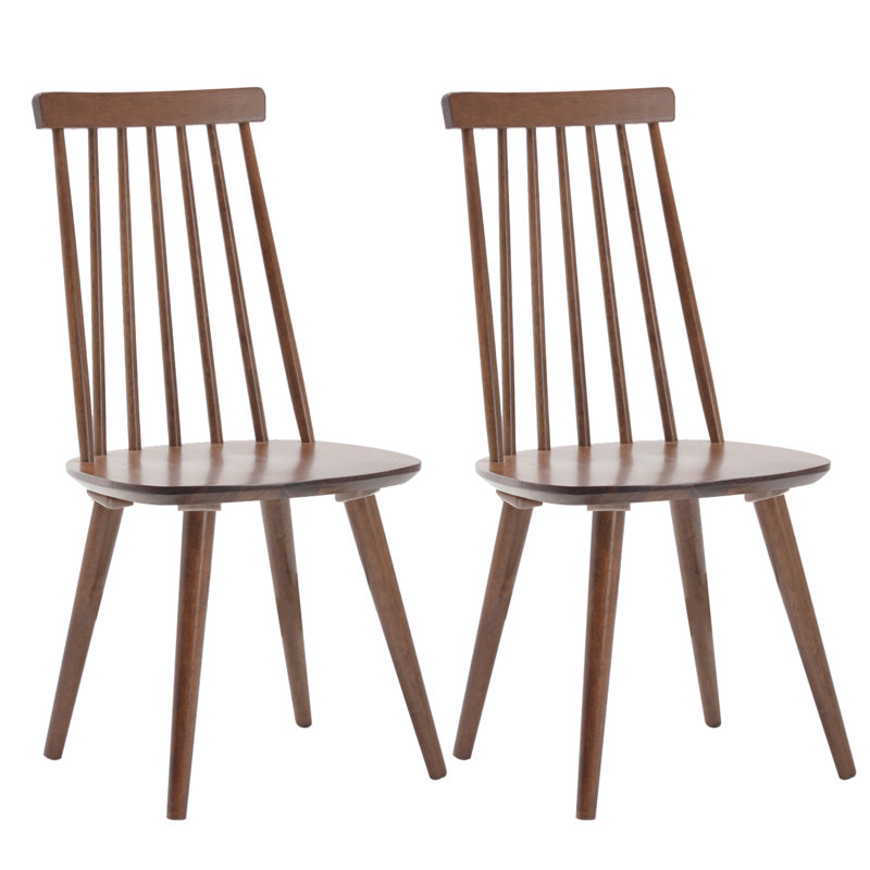 Delphina 17" Wide Mid-Century Modern Solid Wood Windsor Back Dining Chair, Walnut