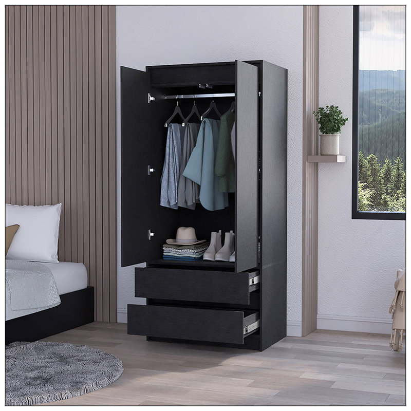 Armoire 2 tiroirs Avra, 2 portes, tringle