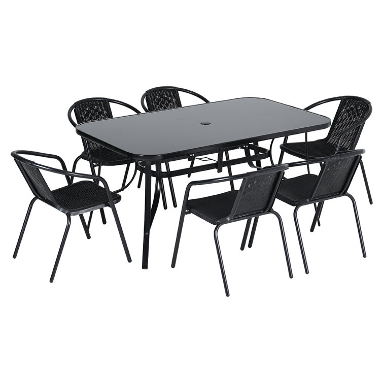 Outdoor Folding Black Silk Screen Table and Chairs Set for 6 People