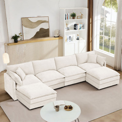Canapé modulaire modulaire, ensemble de canapé en U en forme de U de 130,7 po pour le salon, canapé à 4 places confortable avec repose-pieds mobile, combinaison de bricolage, chenille