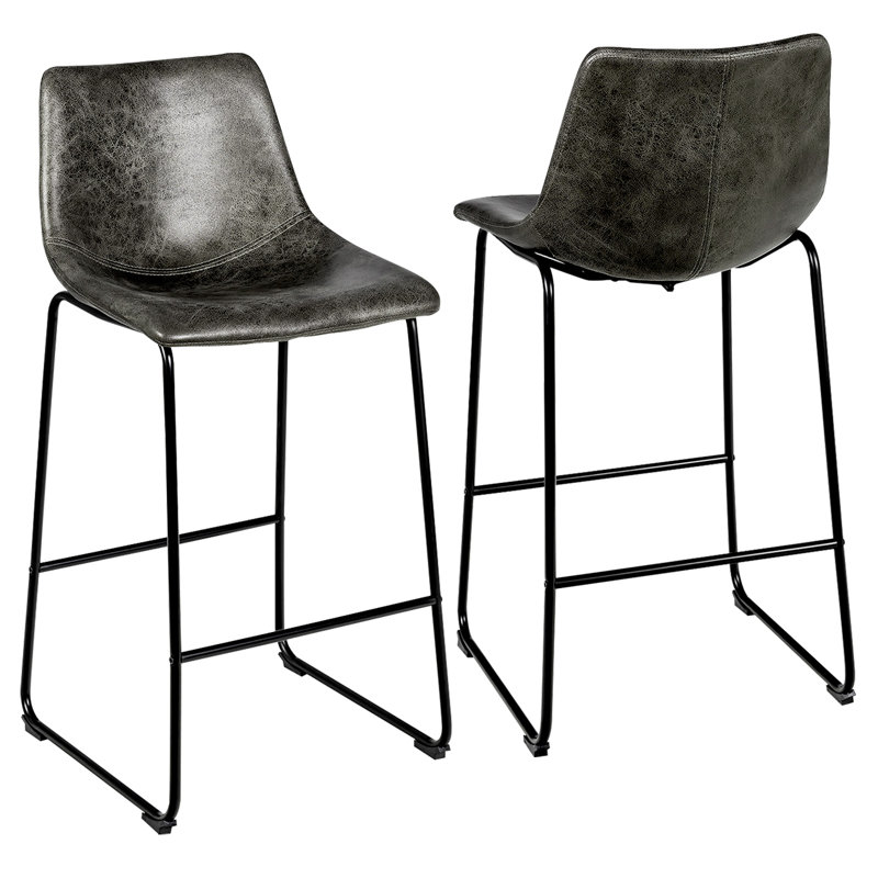 Upholstered Bar Stool with Steel Frame, Grey