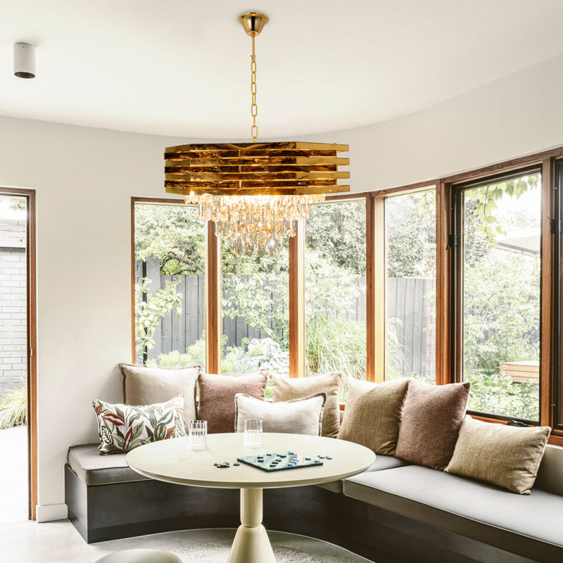 Luxueux lustre hexagonal en cristal 9 lumières avec source de lumière