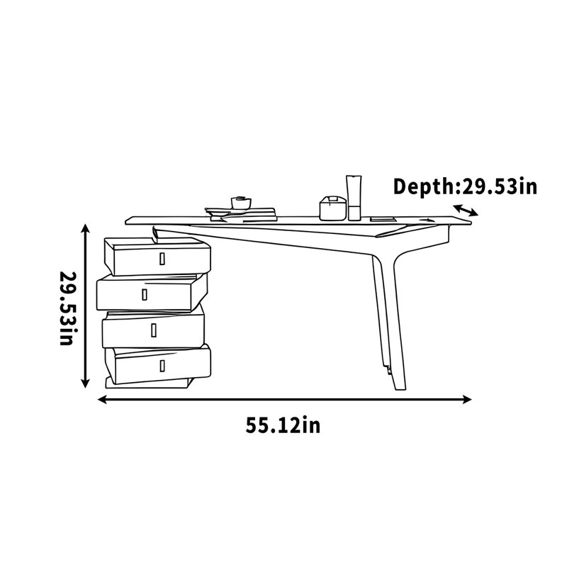 Bureau d'écriture, H 29,53 po x l 55,12 po x P 29,53 po