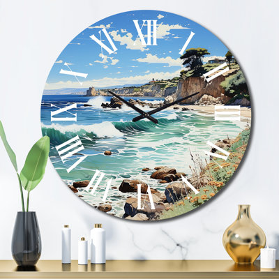 Horloge murale en métal Beach Contrast Pointillism II