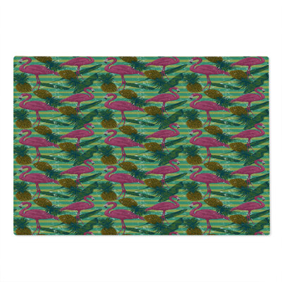 Ambesonne Flamingo Cutting Board Large Size Pineapples Banana Leaf Multicolor