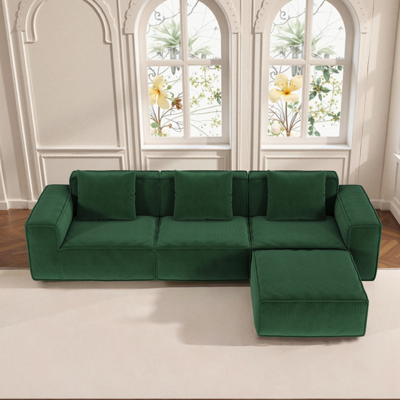 Canapé modulaire modulaire à conversion libre, H 22,4 po x l 118 po x P 39,4 po, 4, Vert