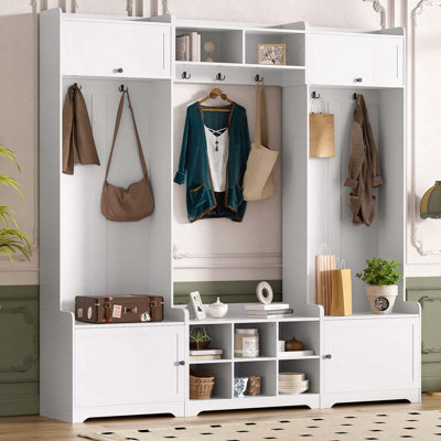 79.1"Wide Modern Hall Tree with Shoe Storage, 8 Cubbies, 7 Coat Hooks & Adjustable Shelf by All-in furniture