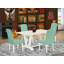 L'ensemble de mobilier de salle à manger 5 pièces comprend une table de salle à manger rectangulaire avec des pieds en V et 4 chaises Parsons en simili cuir pour étang, lin brossé blanc-128766351