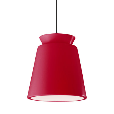 Radiance - Tall Trapezoid 1-Light Pendant - Cerise - Antique Brass - 13.5"W x 16"H - Dedicated LED