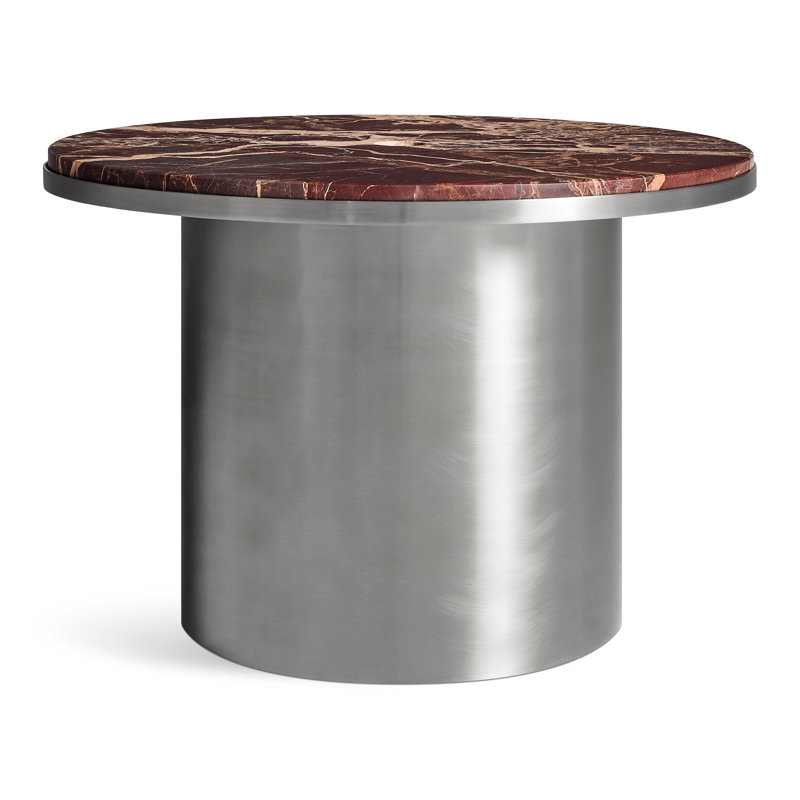 Plateau Marble End Table, 14" H x 21" W x 21" D, Cherry Marble, Stainless Steel