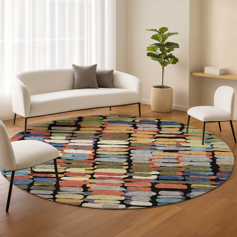 Machine Washable Indoor/Outdoor Chantille ACN2349 Abstract Rug, Round 8'