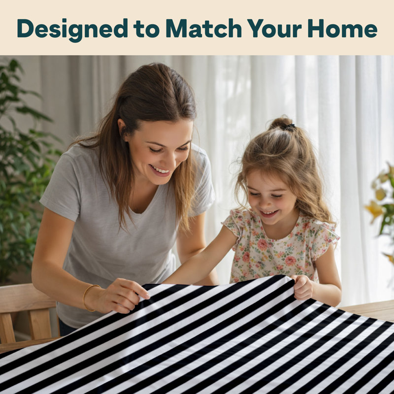 Black Striped Tablecloth 104" x 60", 104" L x 60" W, Black