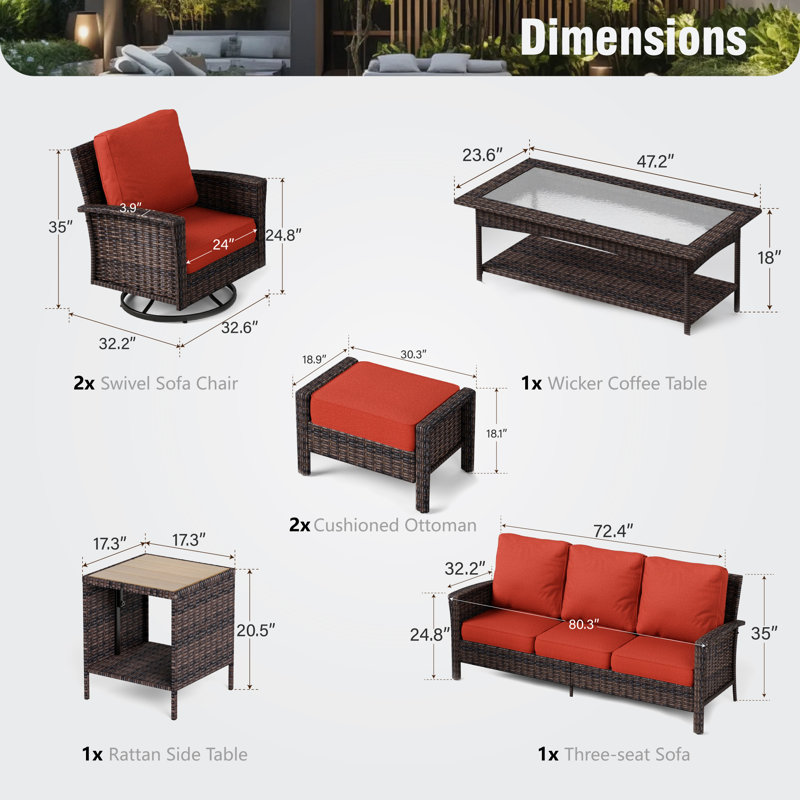 Ensemble de conversation d'extérieur en osier pour terrasse, Rouge, Oui