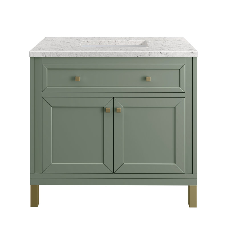 Chicago 36' W Single Vanity, Smokey Celadon, Eternal Jasmine Pearl Quartz, 8" Widespread