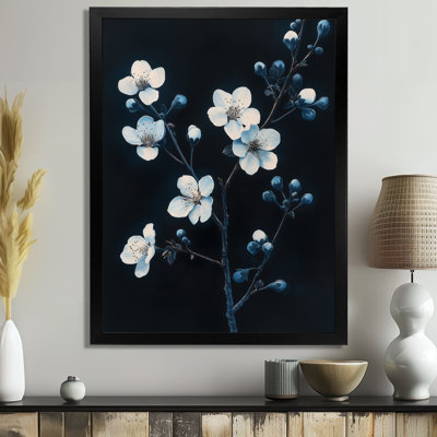 Indigo Night Bloom I - Décoration murale encadrée Fleurs de cerisier sur toile