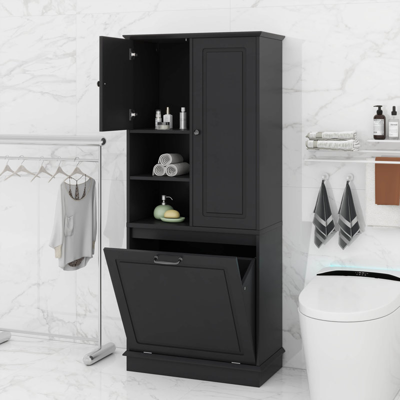 Grande armoire de rangement avec panier rabattable, tablettes réglables et 2 portes, Noir