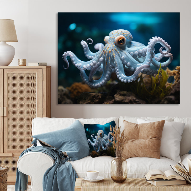 Blue Octopus Serene submersion - impression, Toile tendue, H 16 po x l 32 po x P 1 po