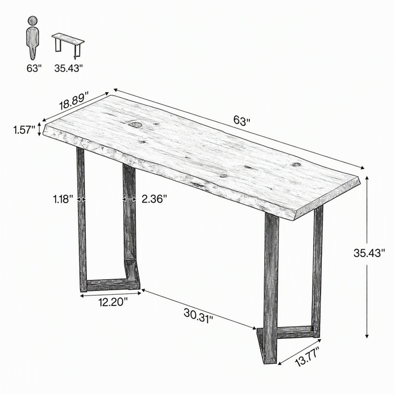 63" Rectangle Bar Table, Solid Wood Counter Height Pub Table Bar Unit