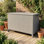Boîte de rangement d'extérieur en osier, coffre de rangement pour patio en rotin PE avec cadre en acier, boîte de rangement pour terrasse résistante aux intempéries pour coussins, outils de jardin et accessoires de piscine - Osier gris