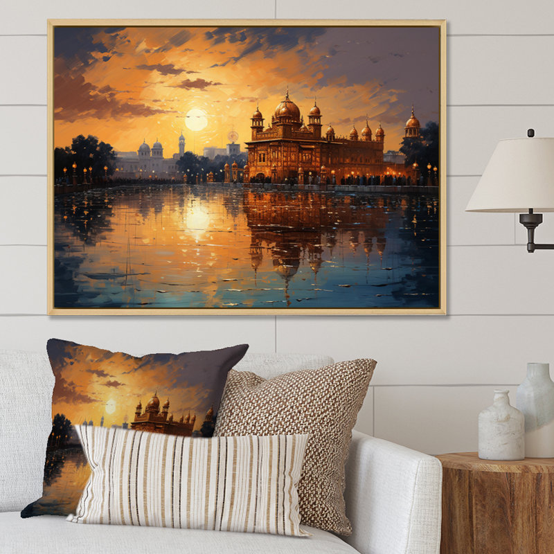 «Hinduisim Golden Temple II - Hindouisme», art mural, Cadre flottant érable, H 24 po x l 32 po x P 1 po