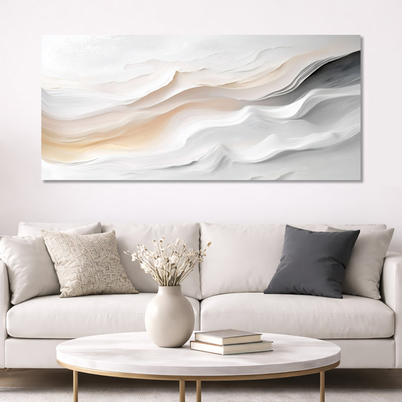 «White Grey Rebecca I», reproduction d'art sur toile, Nordic Large Wall Art, H 28 po x l 60 po, Toile tendue