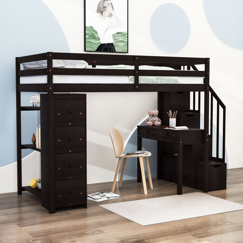 Graesen Kids Twin Loft Bed with Drawers, Espresso