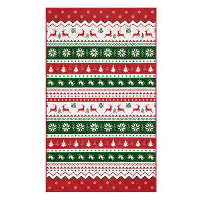 Christmas Party Machine Washable Area Rug Red/White/Green