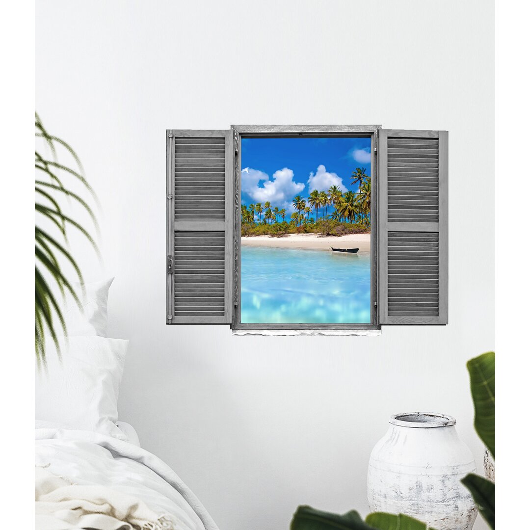 Wandtattoo Window Shutters Strandhintergrund mit Palmen