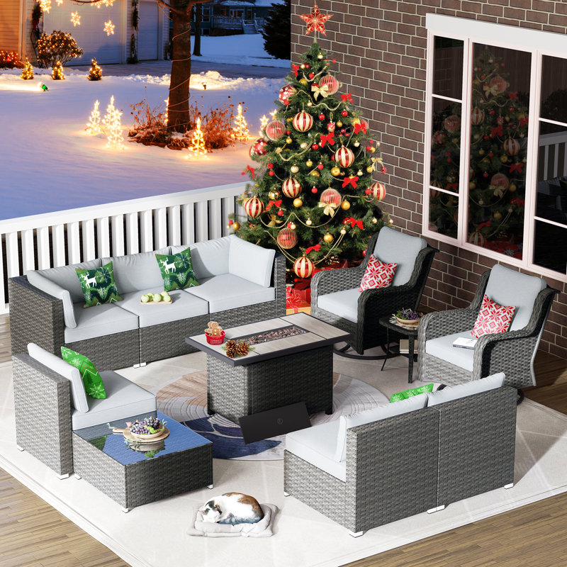 8 - Person Patio Conversation Set with Cushions, Gray, Yes