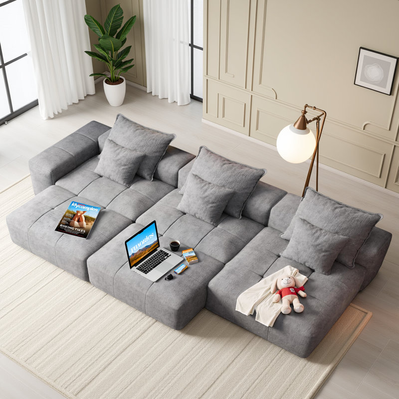 Boneless 170" Oversized Modular Sectional Sofa 5-Seat Sparkling Couch with 6 Pillows, No Assembly Required, Gray Chenille