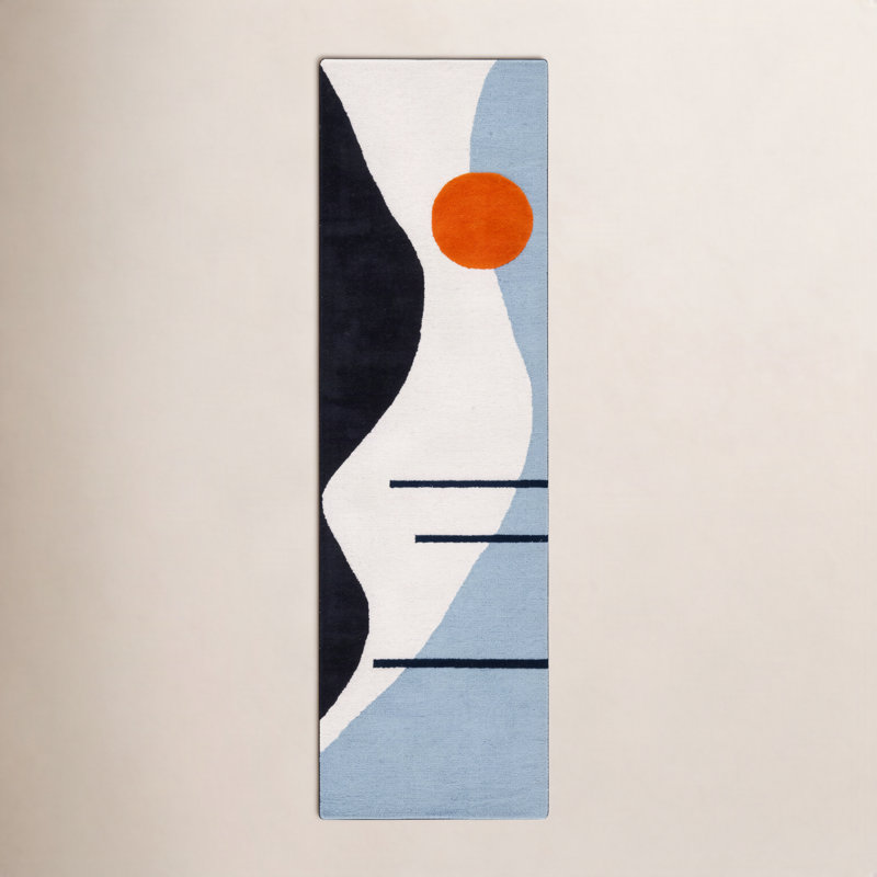 Tapis ivoire / bleu Felipe, Tapis de couloir 2 pi 3 po x 14 pi