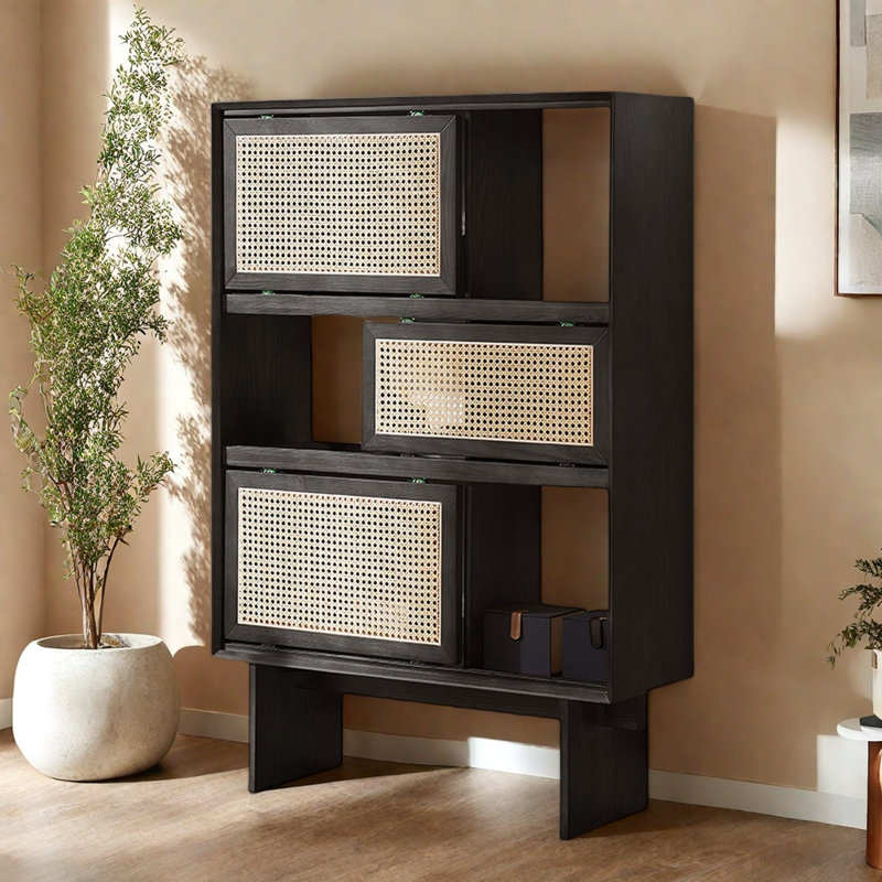 Vitrine de rangement simple en osier, Noir