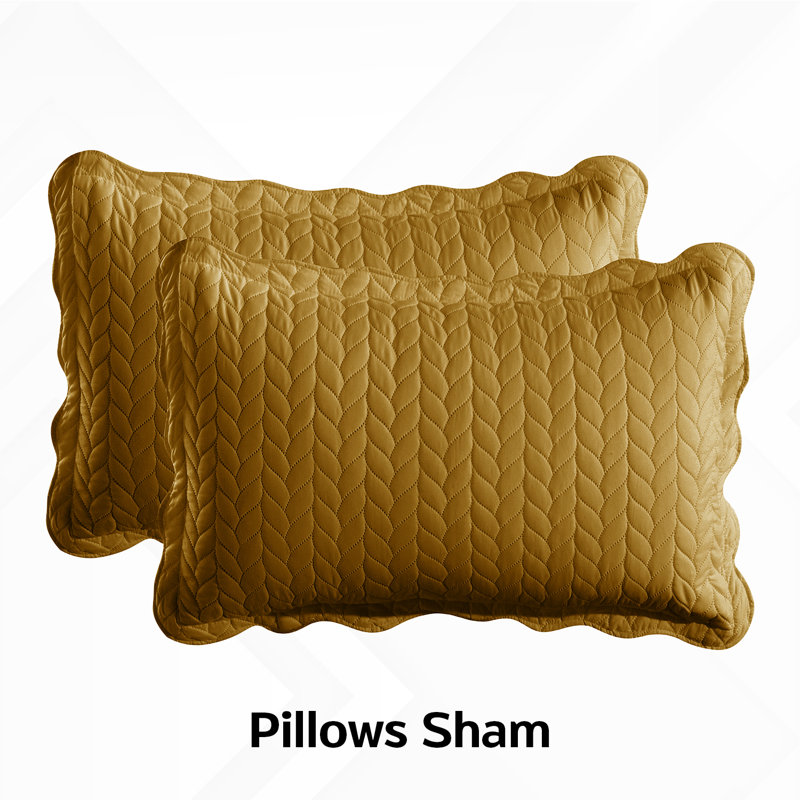 Premium Embossed Bedspread Set With Matching Pillowcases, Full/Queen Bedspread + 2 Standard Pillowcases, Ochre