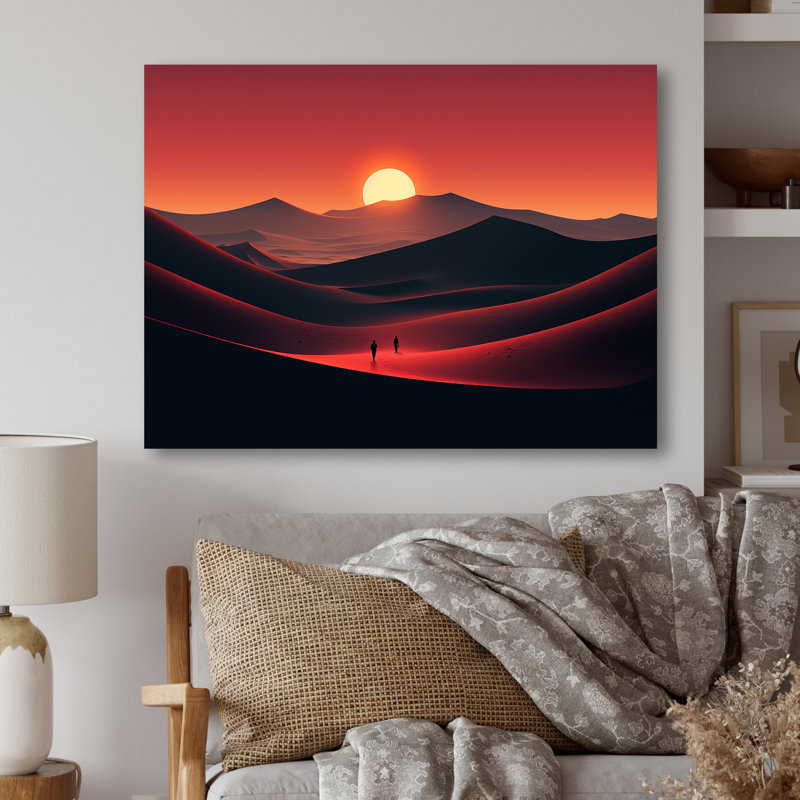 Marcher dans le désert du Sahara au coucher du soleil I - désert, art mural en métal, H 24 po x l 32 po x P 1 po