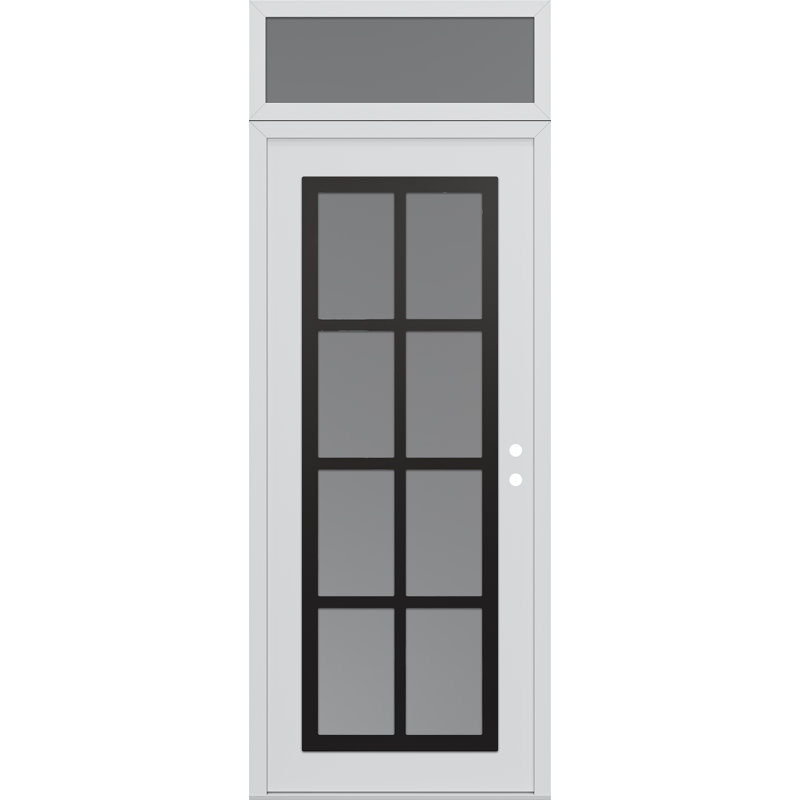 C16 à gauche 36 po X 96 po Panneau d'entrée en acier noir et blanc avec verre givré blanc et porte d'entrée avant en verre givré