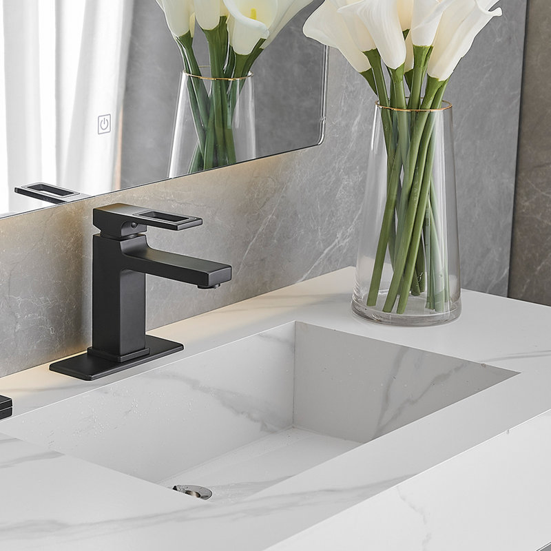 Robinet de salle de bain à poignée simple avec drain, Noir mat