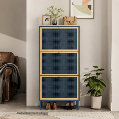 3 Metal Door Shoe Rack, Freestanding  Shoe Storage Cabinet, Metal Rattan,  Entryway