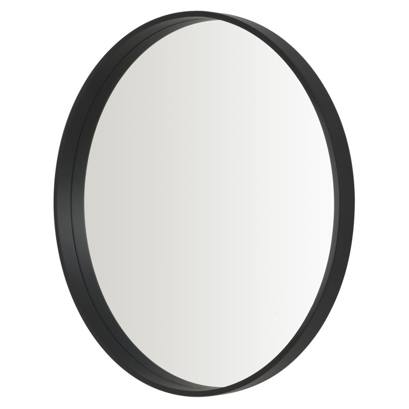 Muazzam Round Wall Mirror, 50cm, Wooden Deep Framed Circle Mirror, Black