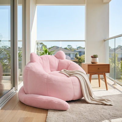 Fauteuil à billes en forme de chat, fauteuil paresseux mignon avec longue queue rembourrée, rose