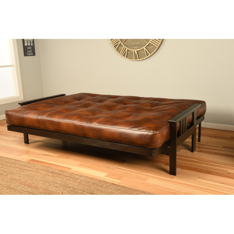Stratford 86" Queen Futon and Mattress, Espresso, Oregon Trail Saddle Faux Leather