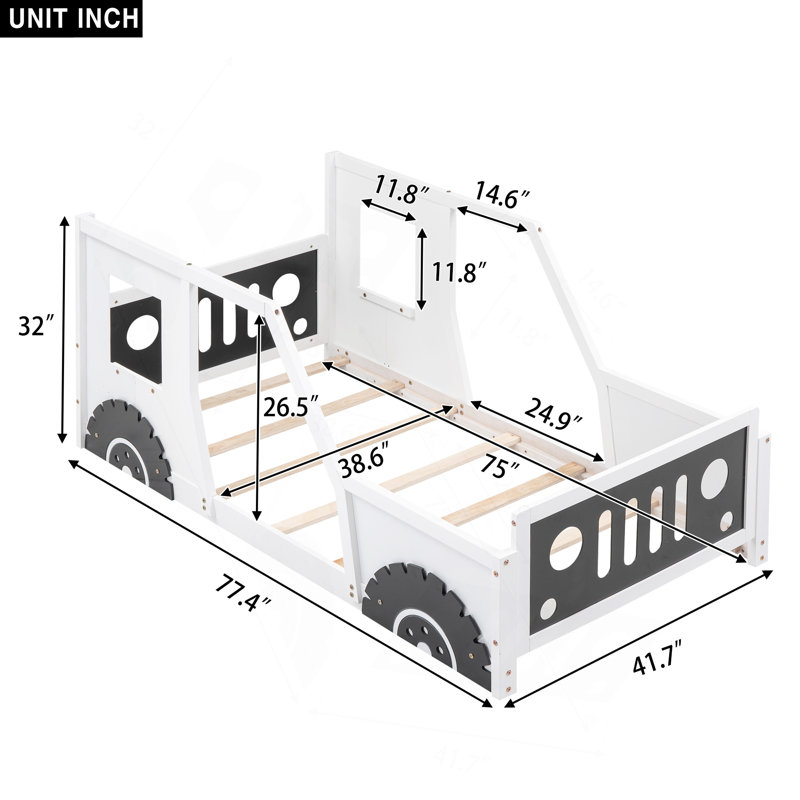 Lit plateforme en bois avec roulettes, Blanc
