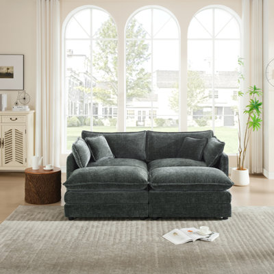 Hibbell 4 - Piece Upholstered Sectional Sofa, 1 - Piece Of 2 Seater Sofa And 2- Piece Of Ottomans , 2 Seater Loveseat Lounge With Ottomans